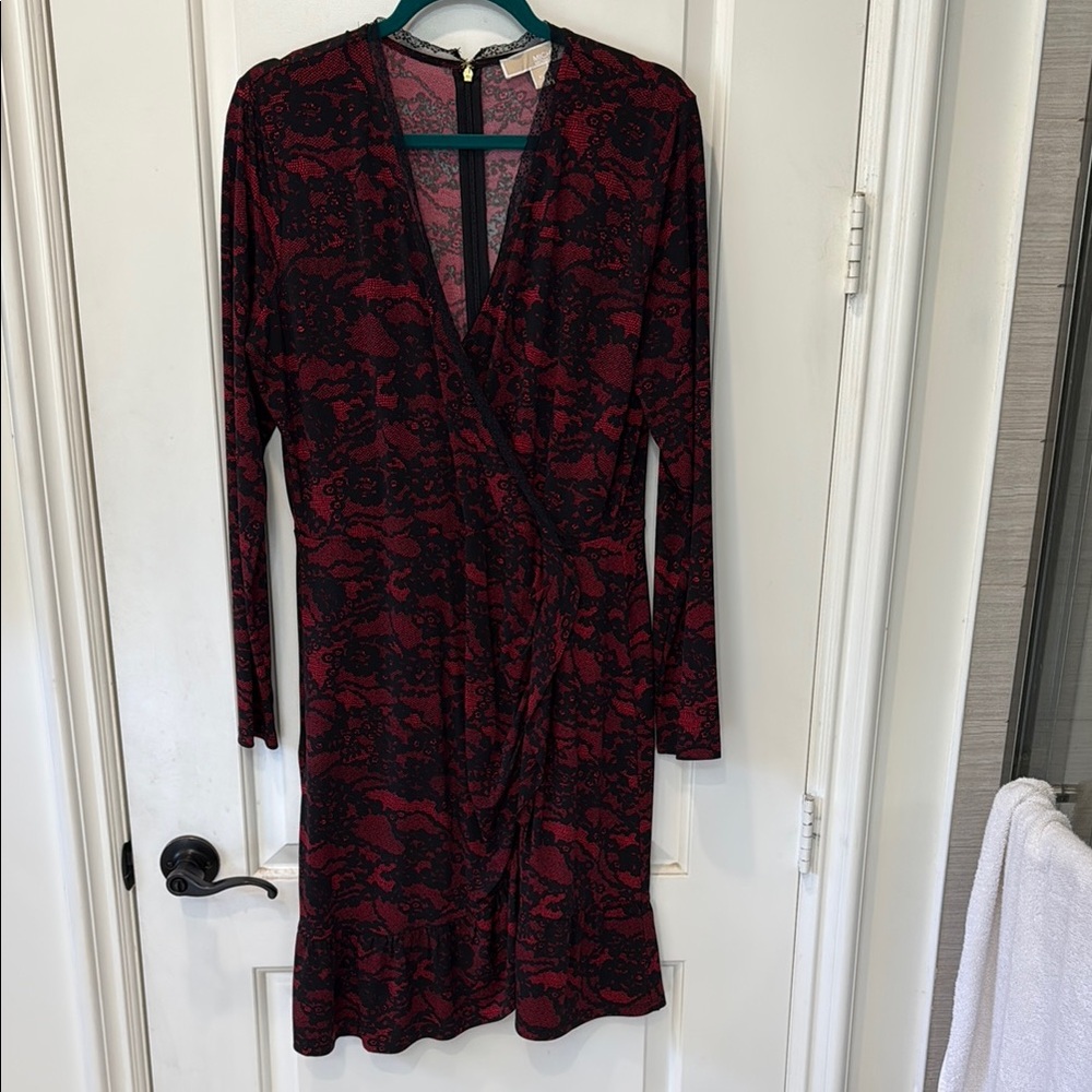 Michael Kors Elegant Red and Black Wrap Dress